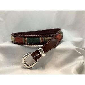 BRIGHTON Belt Size 38 Brown Multi Plaid Braided Leather Silver Buckle Preppy